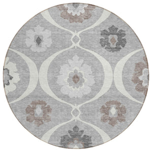 HomeRoots 5' Medallion Washable Indoor Outdoor Area Rug in Gray, Charcoal & Brown - Durable & Stylish Accent 8' Round 589610