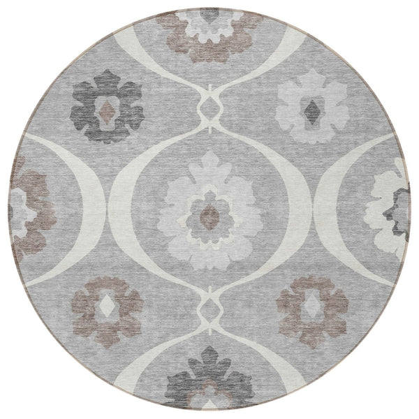 Homeroots 3' Black Ivory And Taupe Medallion Washable Area Rug For Indoor And Outdoor Spaces, Durable Design 8' Round Polyester 589610