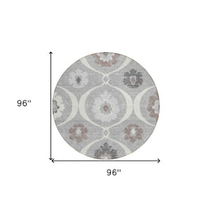 Homeroots 3' Black Ivory And Taupe Medallion Washable Area Rug For Indoor And Outdoor Spaces, Durable Design 8' Round Polyester 589610