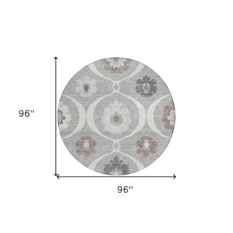 Homeroots 3' Black Ivory And Taupe Medallion Washable Area Rug For Indoor And Outdoor Spaces, Durable Design 8' Round Polyester 589610