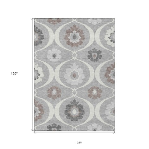 Homeroots 3' Black Ivory And Taupe Medallion Washable Area Rug For Indoor And Outdoor Spaces, Durable Design 8' X 10' Polyester 589611