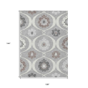 Homeroots 3' Black Ivory And Taupe Medallion Washable Area Rug For Indoor And Outdoor Spaces, Durable Design 9' X 12' Polyester 589612