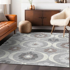 Homeroots 3' Black Ivory And Taupe Medallion Washable Area Rug For Indoor And Outdoor Spaces, Durable Design 9' X 12' Polyester 589612