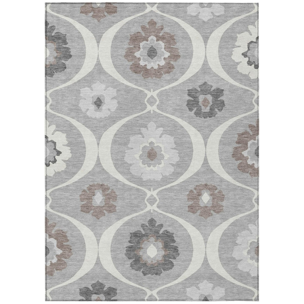 HomeRoots 5' Medallion Washable Indoor Outdoor Area Rug in Gray, Charcoal & Brown - Durable & Stylish Accent 10' X 14' 589613
