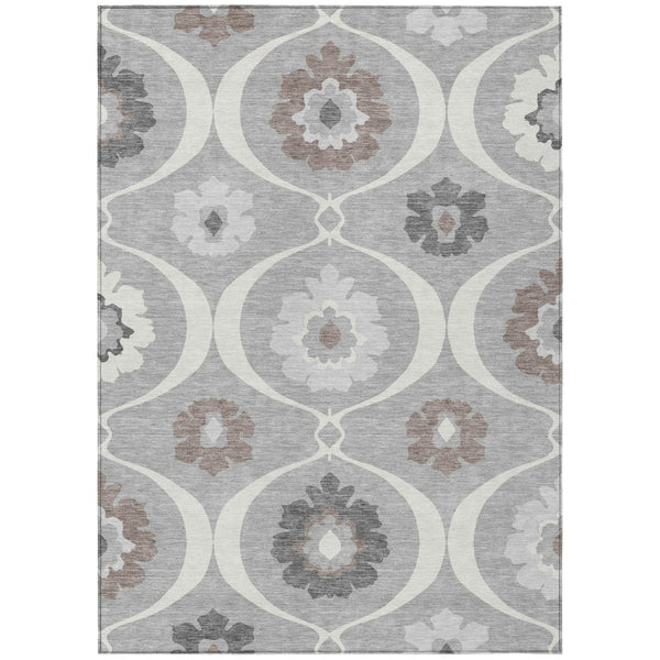 HomeRoots 5' Medallion Washable Indoor Outdoor Area Rug in Gray, Charcoal & Brown - Durable & Stylish Accent 10' X 14' 589613