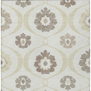 Homeroots 3' Black Ivory And Taupe Medallion Washable Area Rug For Indoor And Outdoor Spaces, Durable Design 8' X 10' Polyester 589617