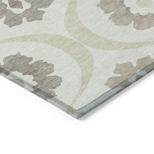 Homeroots 3' Black Ivory And Taupe Medallion Washable Area Rug For Indoor And Outdoor Spaces, Durable Design 8' X 10' Polyester 589617