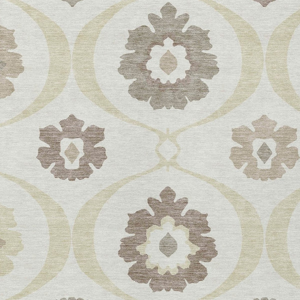 Homeroots 3' Black Ivory And Taupe Medallion Washable Area Rug For Indoor And Outdoor Spaces, Durable Design 8' X 10' Polyester 589617