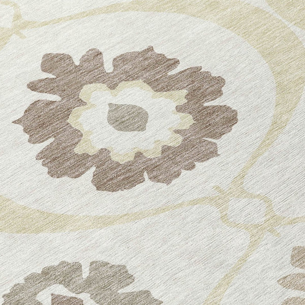 Homeroots 3' Black Ivory And Taupe Medallion Washable Area Rug For Indoor And Outdoor Spaces, Durable Design 8' X 10' Polyester 589617