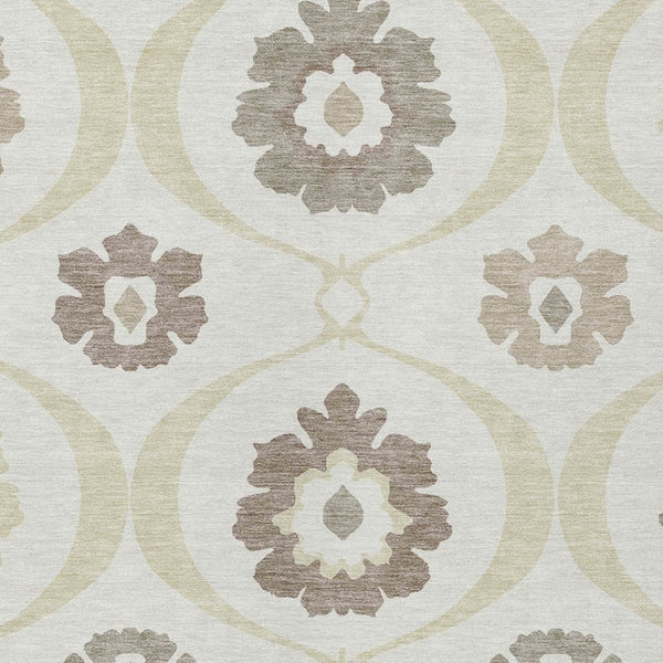 Homeroots 3' Black Ivory And Taupe Medallion Washable Area Rug For Indoor And Outdoor Spaces, Durable Design 9' X 12' Polyester 589618