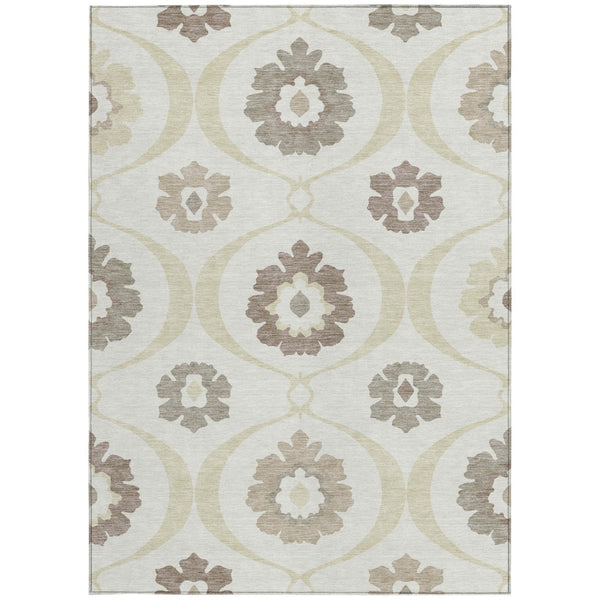 Homeroots 3' Black Ivory And Taupe Medallion Washable Area Rug For Indoor And Outdoor Spaces, Durable Design 10' X 14' Polyester 589619
