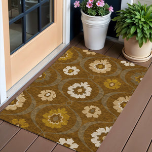 Homeroots 3' Black Ivory And Taupe Medallion Washable Area Rug For Indoor And Outdoor Spaces, Durable Design 3' X 5' Polyester 589620