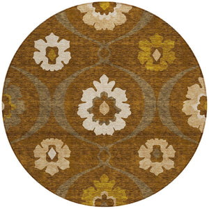Homeroots 3' Black Ivory And Taupe Medallion Washable Area Rug For Indoor And Outdoor Spaces, Durable Design 8' Round Polyester 589622