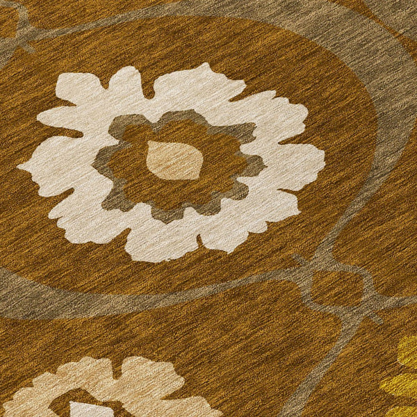 Homeroots 3' Black Ivory And Taupe Medallion Washable Area Rug For Indoor And Outdoor Spaces, Durable Design 8' Round Polyester 589622