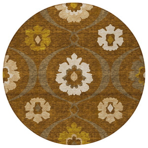 Homeroots 3' Black Ivory And Taupe Medallion Washable Area Rug For Indoor And Outdoor Spaces, Durable Design 8' Round Polyester 589622