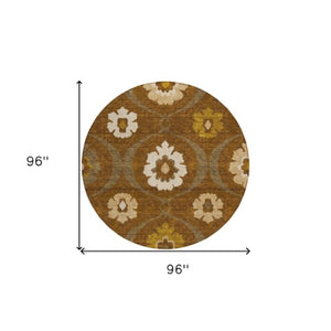 Homeroots 3' Black Ivory And Taupe Medallion Washable Area Rug For Indoor And Outdoor Spaces, Durable Design 8' Round Polyester 589622