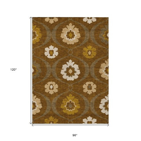 Homeroots 3' Black Ivory And Taupe Medallion Washable Area Rug For Indoor And Outdoor Spaces, Durable Design 8' X 10' Polyester 589623