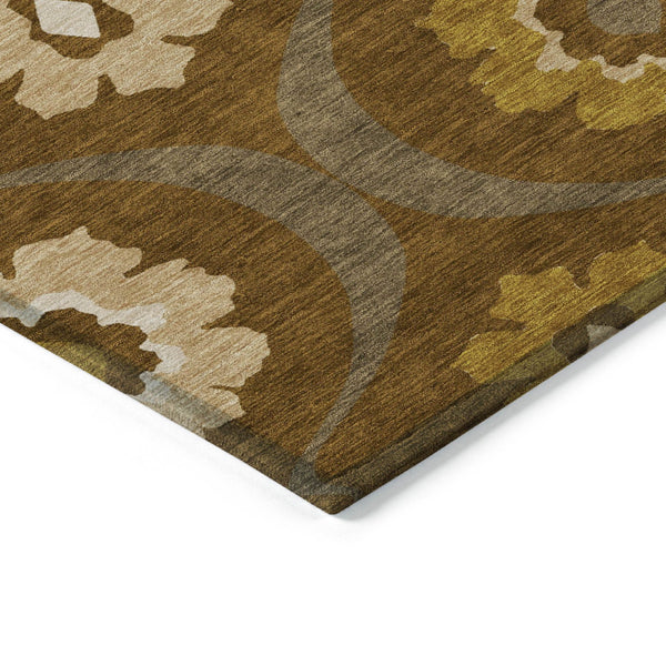 Homeroots 3' Black Ivory And Taupe Medallion Washable Area Rug For Indoor And Outdoor Spaces, Durable Design 8' X 10' Polyester 589623