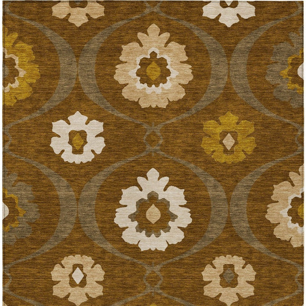 Homeroots 3' Black Ivory And Taupe Medallion Washable Area Rug For Indoor And Outdoor Spaces, Durable Design 9' X 12' Polyester 589624