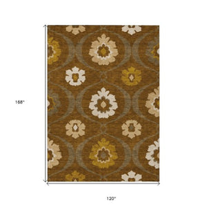 Homeroots 3' Black Ivory And Taupe Medallion Washable Area Rug For Indoor And Outdoor Spaces, Durable Design 10' X 14' Polyester 589625