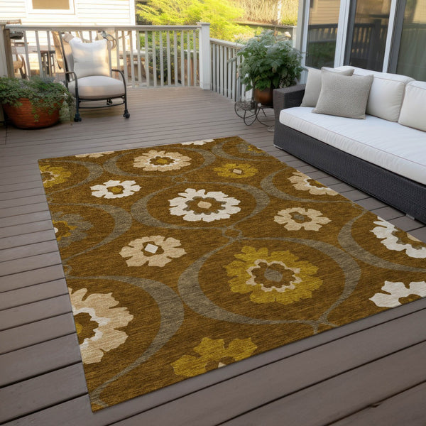 Homeroots 3' Black Ivory And Taupe Medallion Washable Area Rug For Indoor And Outdoor Spaces, Durable Design 10' X 14' Polyester 589625