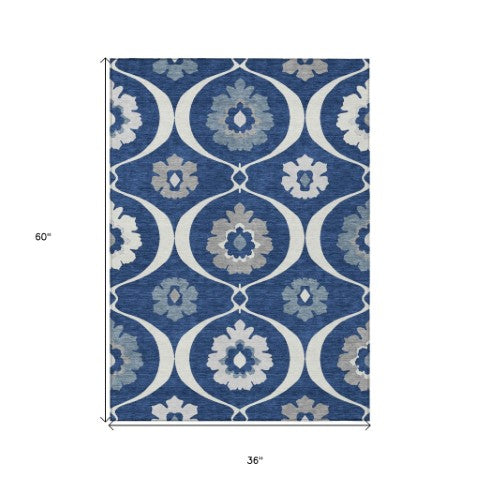 Homeroots 3' Black Ivory And Taupe Medallion Washable Area Rug For Indoor And Outdoor Spaces, Durable Design 3' X 5' Polyester 589626