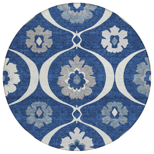 HomeRoots 5' Navy Blue and Ivory Medallion Area Rug - Washable, Stylish, Durable for Indoor and Outdoor Use 8' Round 589628