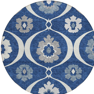 Homeroots 3' Black Ivory And Taupe Medallion Washable Area Rug For Indoor And Outdoor Spaces, Durable Design 8' Round Polyester 589628