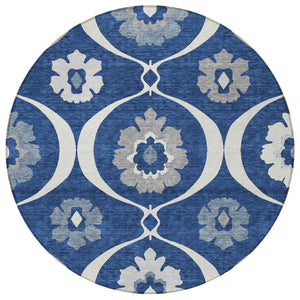 Homeroots 3' Black Ivory And Taupe Medallion Washable Area Rug For Indoor And Outdoor Spaces, Durable Design 8' Round Polyester 589628