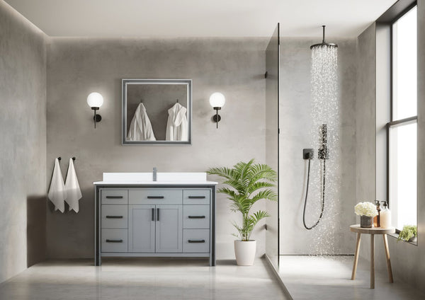 English Elm Dark Grey Bath Vanity 48"W X 22"D With Durable Cultured Marble Top & Ample Storage Solutions B2731P260696