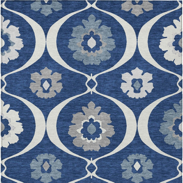 HomeRoots 9' Navy Blue and Ivory Medallion Area Rug - Stylish, Durable, Machine Washable for Indoor and Outdoor Use 9' X 12' 589630