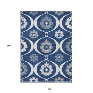 HomeRoots 9' Navy Blue and Ivory Medallion Area Rug - Stylish, Durable, Machine Washable for Indoor and Outdoor Use 9' X 12' 589630