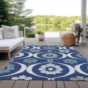 HomeRoots 9' Navy Blue and Ivory Medallion Area Rug - Stylish, Durable, Machine Washable for Indoor and Outdoor Use 9' X 12' 589630