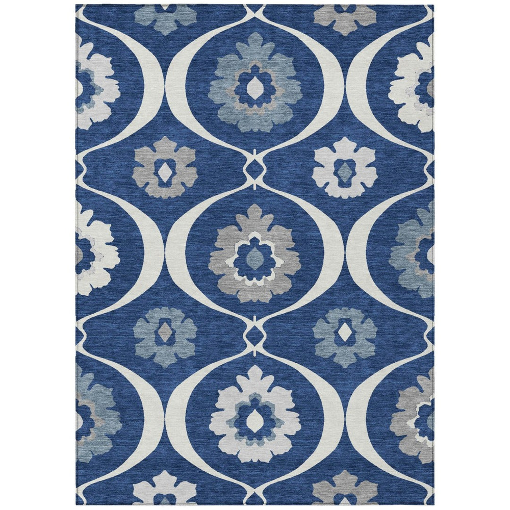 HomeRoots 9' Navy Blue and Ivory Medallion Area Rug - Stylish, Durable, Machine Washable for Indoor and Outdoor Use 9' X 12' 589630