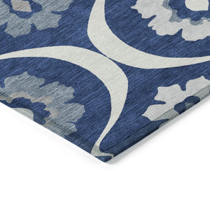 HomeRoots 9' Navy Blue and Ivory Medallion Area Rug - Stylish, Durable, Machine Washable for Indoor and Outdoor Use 9' X 12' 589630