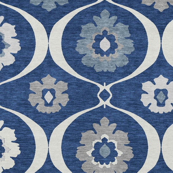 HomeRoots 9' Navy Blue and Ivory Medallion Area Rug - Stylish, Durable, Machine Washable for Indoor and Outdoor Use 9' X 12' 589630