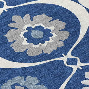 HomeRoots 9' Navy Blue and Ivory Medallion Area Rug - Stylish, Durable, Machine Washable for Indoor and Outdoor Use 9' X 12' 589630