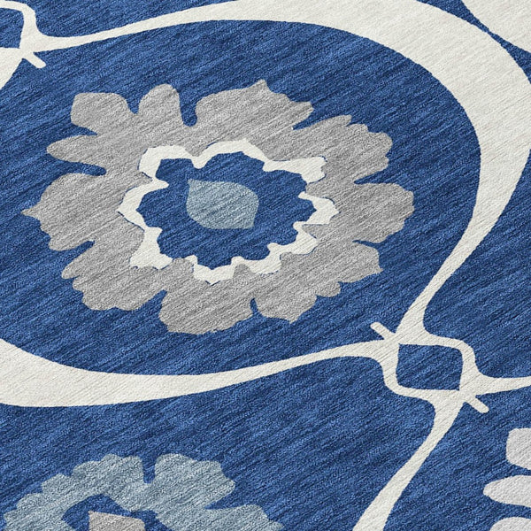 HomeRoots 9' Navy Blue and Ivory Medallion Area Rug - Stylish, Durable, Machine Washable for Indoor and Outdoor Use 9' X 12' 589630