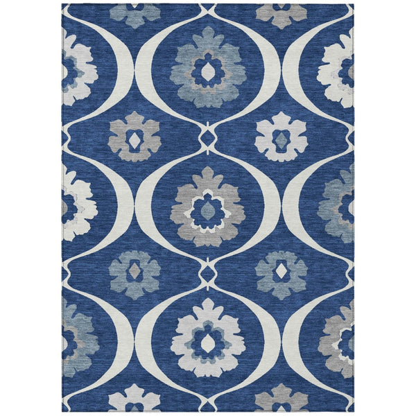 HomeRoots 5' Navy Blue and Ivory Medallion Area Rug - Washable, Stylish, Durable for Indoor and Outdoor Use 10' X 14' 589631