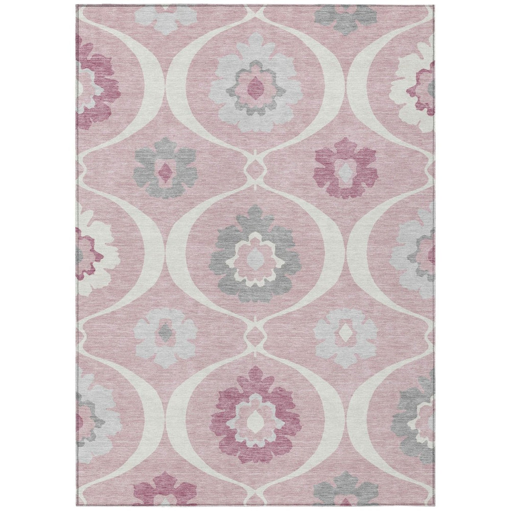HomeRoots 5' Pink Blush and Gray Medallion Area Rug – Stylish, Washable, Durable Design for Indoor and Outdoor Use 5' X 8' 589633
