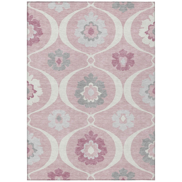 HomeRoots 5' Pink Blush and Gray Medallion Area Rug – Stylish, Washable, Durable Design for Indoor and Outdoor Use 5' X 8' 589633