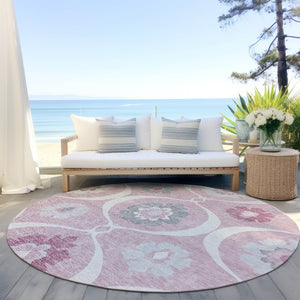 Homeroots 3' Black Ivory And Taupe Medallion Washable Area Rug For Indoor And Outdoor Spaces, Durable Design 8' Round Polyester 589634