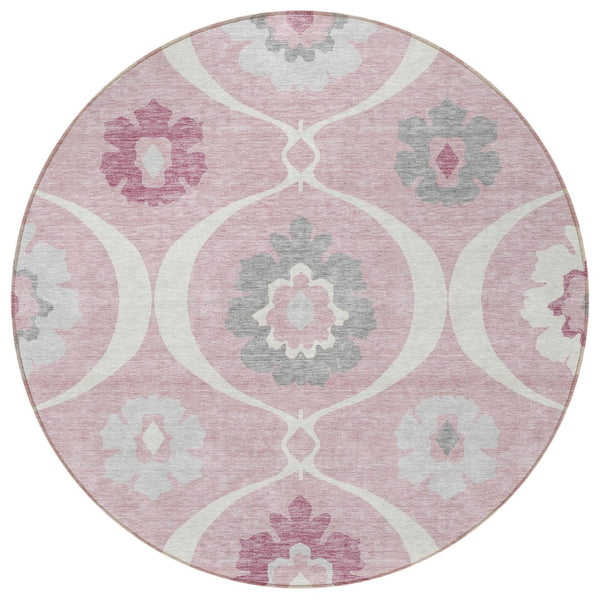 Homeroots 3' Black Ivory And Taupe Medallion Washable Area Rug For Indoor And Outdoor Spaces, Durable Design 8' Round Polyester 589634