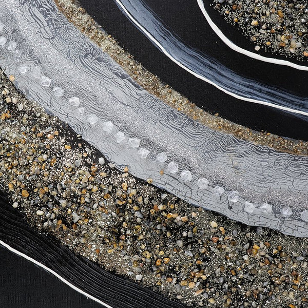 English Elm 70.9X19.7X1.5" Elongated Landscape Oil Painting With Metallic Accents And Textured Stones For Modern Decor W2078P313340