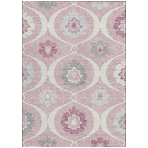 HomeRoots 5' Pink Blush and Gray Medallion Area Rug – Stylish, Washable, Durable Design for Indoor and Outdoor Use 10' X 14' 589637