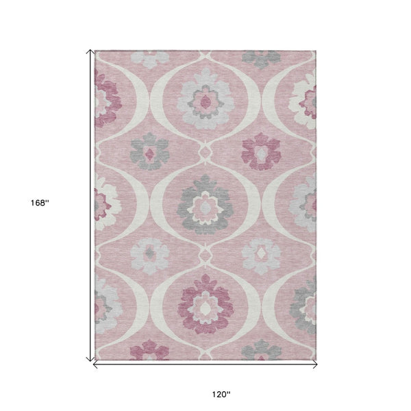 HomeRoots 5' Pink Blush and Gray Medallion Area Rug – Stylish, Washable, Durable Design for Indoor and Outdoor Use 10' X 14' 589637