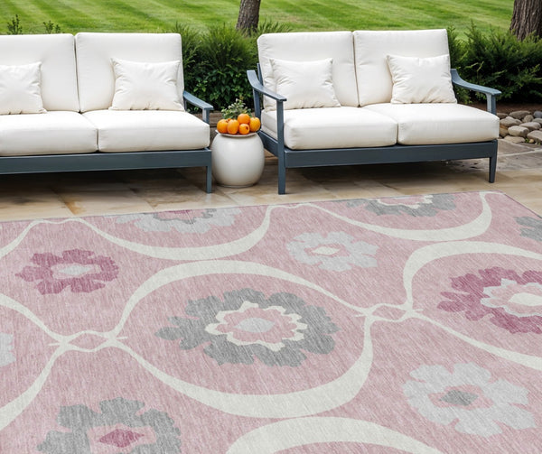 HomeRoots 5' Pink Blush and Gray Medallion Area Rug – Stylish, Washable, Durable Design for Indoor and Outdoor Use 10' X 14' 589637