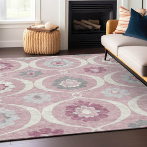 HomeRoots 5' Pink Blush and Gray Medallion Area Rug – Stylish, Washable, Durable Design for Indoor and Outdoor Use 10' X 14' 589637
