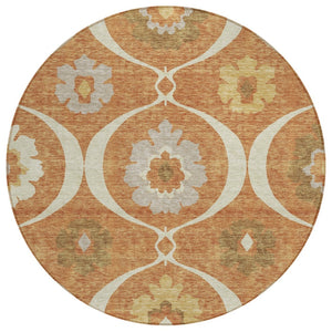 HomeRoots 5' Stylish Orange Copper and Gray Medallion Area Rug – Washable, Durable for Indoor & Outdoor Spaces 8' Round 589640