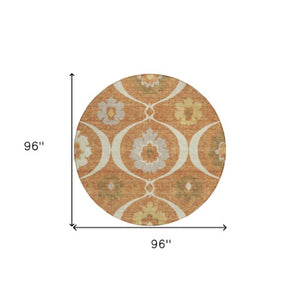 Homeroots 3' Black Ivory And Taupe Medallion Washable Area Rug For Indoor And Outdoor Spaces, Durable Design 8' Round Polyester 589640